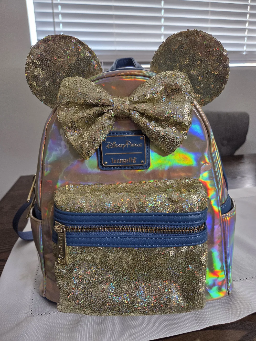 Loungefly Gold Sequin Holographic Minnie Ear Mini Backpack